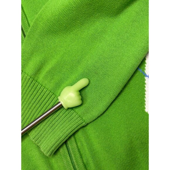 VTG IZOD Womens XL Preppy Argyle Zip Cardigan Bright Green Cotton Sweater - Picture 14 of 14